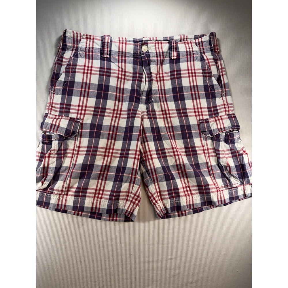 Vintage Polo Jeans Company Cargo Shorts Mens 38 Red Blue Plaid Ralph Lauren Hike